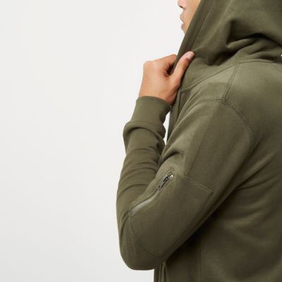 Dark green casual zip front hoodie